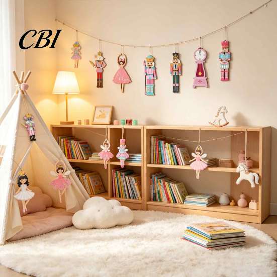 Pink Nutcracker Pendants 10/20/30Pcs Wooden Christmas Ornaments, Watercolor Hanging Decor with Girl Gift Ideas Ballerina, Horse & Mouse King Designs,