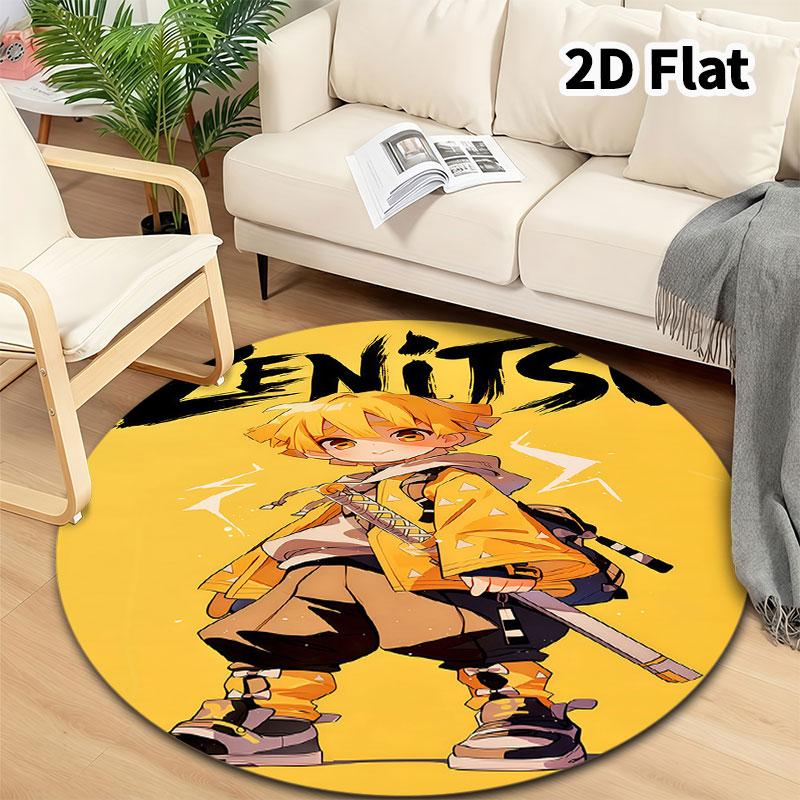 Demon Slayer Kimetsu No Yaiba Round Area Rug Carpet Rug For Living Room Bedroom Sofa Playroom Decor Nonslip Floor Mat