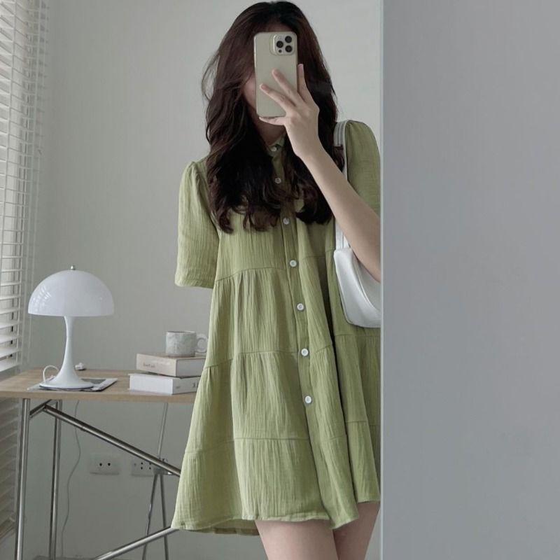Plus Size Women Summer Shirt Dress Loose Korean Short Sleeve Dresses