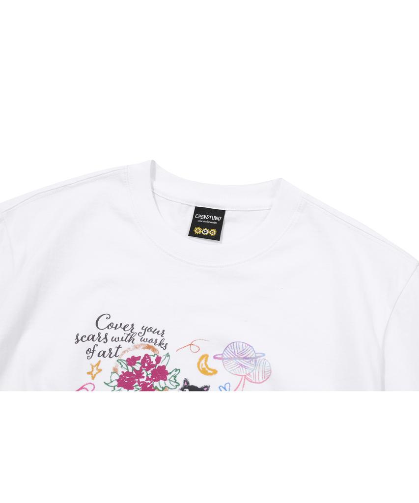 CPGN STUDIO Dtp Doodle Art Crop Short Sleeve T-Shirt White