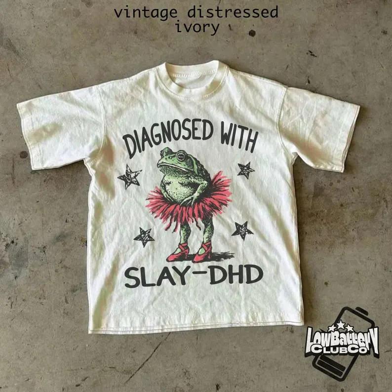 Funny ADHD Frog Shirt Neurodivergent Meme Tee Y2K Frogcore Graphic TShirt Unisex T-Shirt M