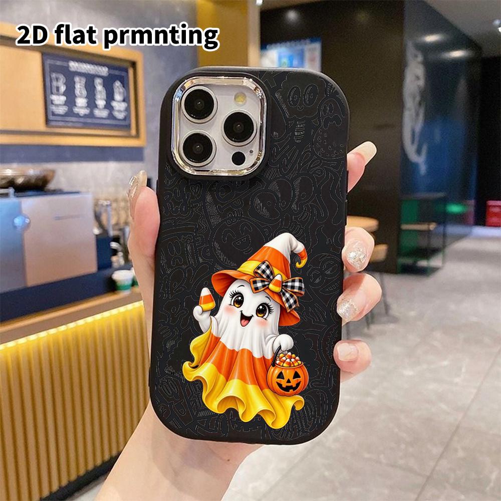 Phone Case: 2D flat design suitable for iPhone 18 17 16 15 14 13 Pro protective case, couple style, little corn ghost, Christmas and Halloween gift