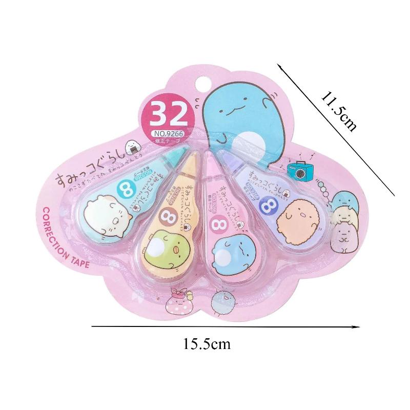 4 Peças Kawaii Sumikko Gurashi Corretivo White Out Fita Corretiva Brinde Promocional Papelaria Material Escolar de Escritório