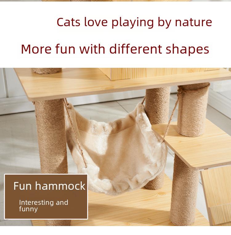 Cadru și pat pentru cățărare pentru pisici - copac cu scândură, suport pentru ascuțirea ghearelor, platformă de sărituri și turn de observație.
