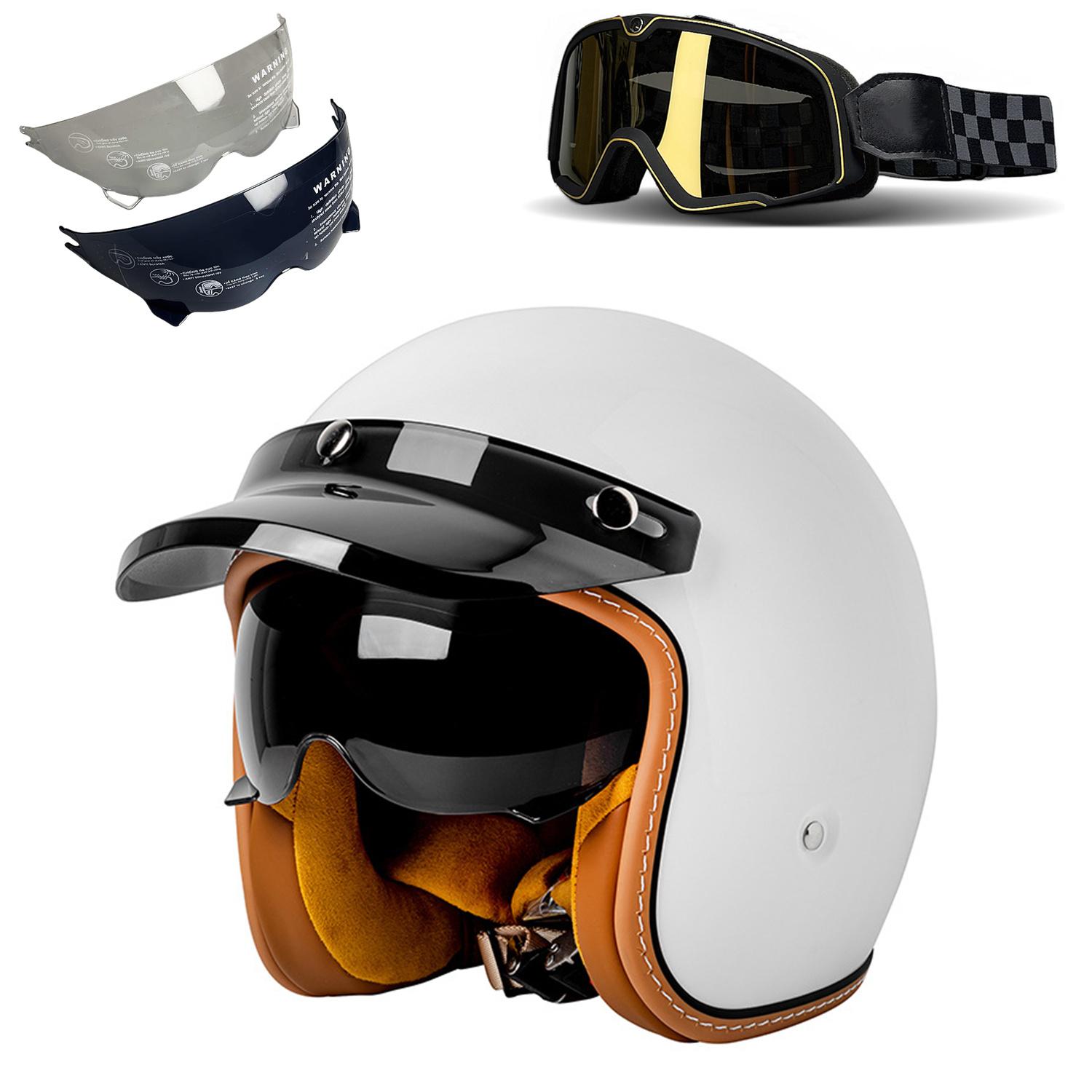 

Retro 3/4 motorcycle helmet For Harley Cruiser semi-open motorcycle accessories motorcycle helmet retro helmet in winter XXL білий