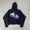 Front Pocket Distressed Hole Zipper Hooded Hoodies Mens Cardigan Streetwear Loose Baggy Sweatshirt Coat