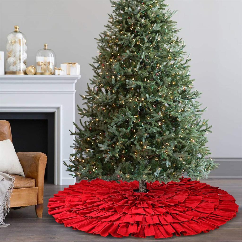 Red Ruffle Christmas Tree Skirt For Artificial Trees, 48 Inches 6 Layer FluffyLarge Tree Skirt For Rustic Christmas Decorations&Ornaments 122CM