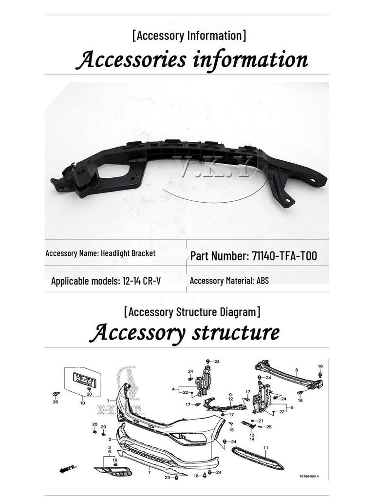 Honda CRV 12-14 Front & Rear Bumper Bracket Set Headlight Mount