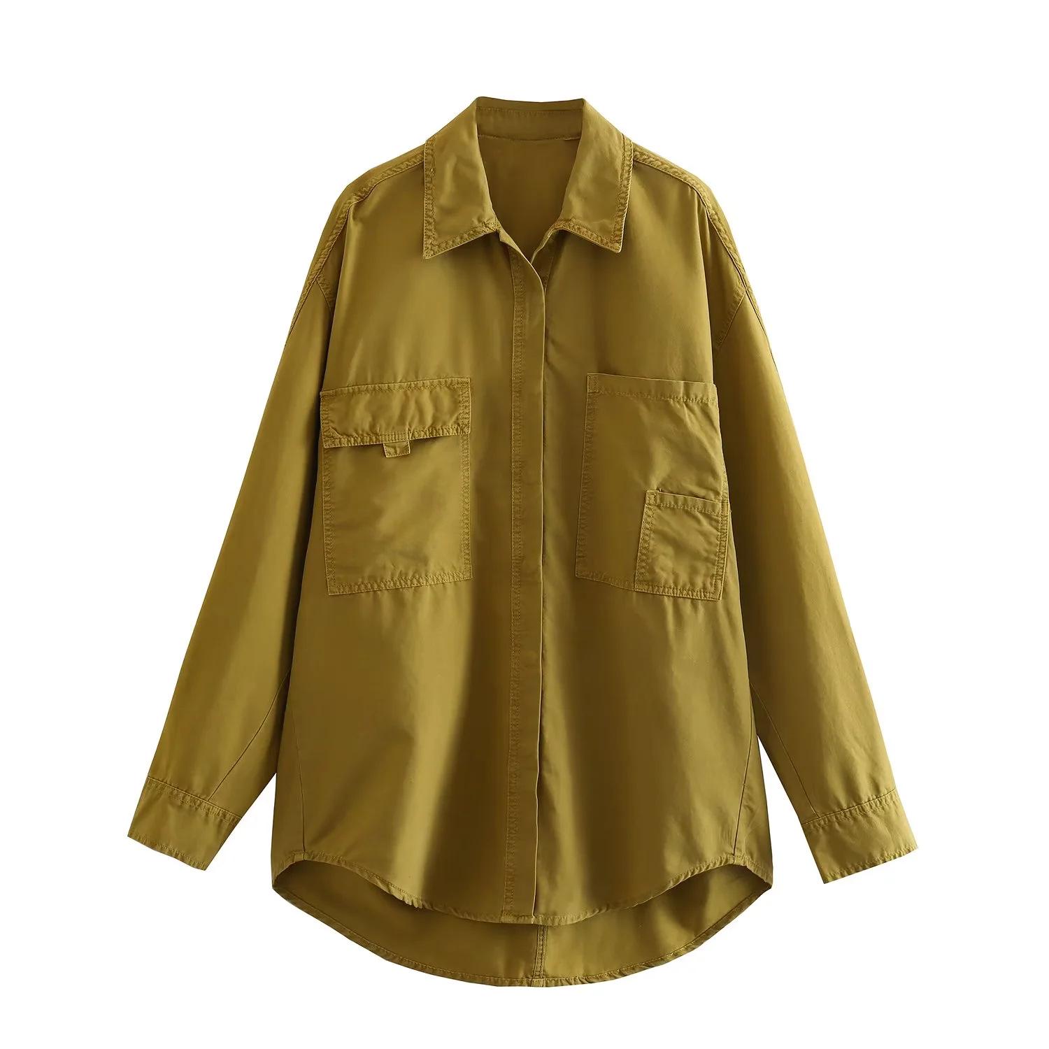 

Зима 2024 Женский Европейский и Американский Стиль Универсальный Топ-Рубашка Свободного Кроя с Длинным Рукавом Small