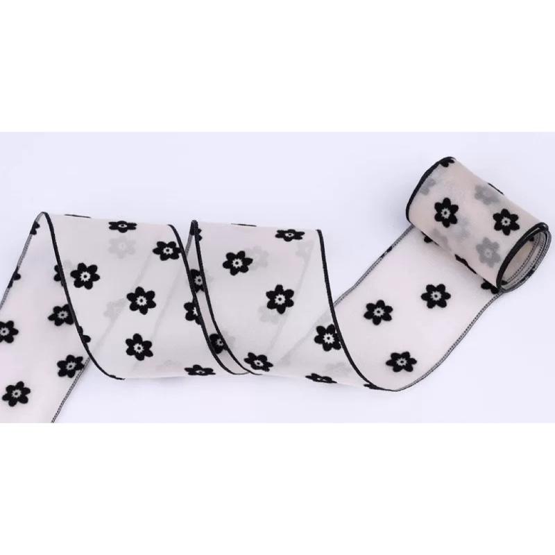 

1Pcs Diy Making Hair Accessories 10 Yard Love Flocked Polyester Ribbon 3.8Cm Soft Silk Ribbon For Holiday Decor Packing Gifts A6