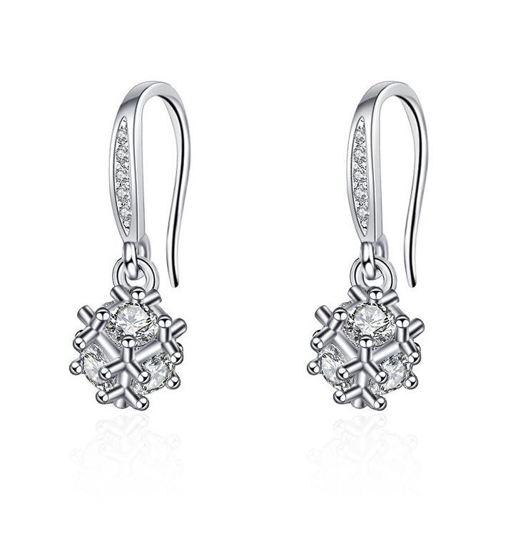 Fine Jewelry 925 Sterling Silver Earrings Inlaid with Zircon Crystal Flower Earrings Charm Jewelry for Women Gift Engagement