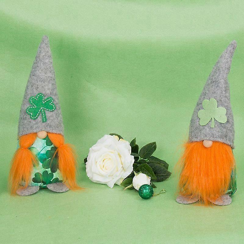St. Patrick's Day Gnome Decoration  Green Clover Spring Plush Doll Handmade Swedish Gnome Elf Dwarf Cute Bunny Shape Doll Home Decoration Ornaments F