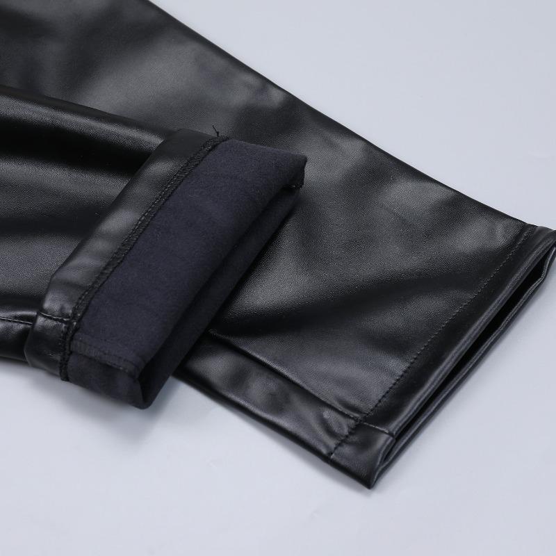 Men Slim Fit Korean Style Pu Leather Motorcycle Casual Long Pants
