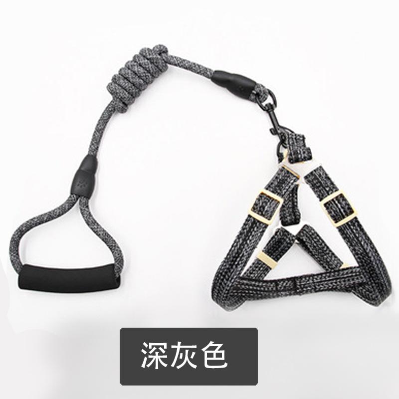 

New dog leash Adjustable dog leash Medium and large bite-resistant and explosion-proof dog rope S rope + chest and back 2-piece set темно-сірий