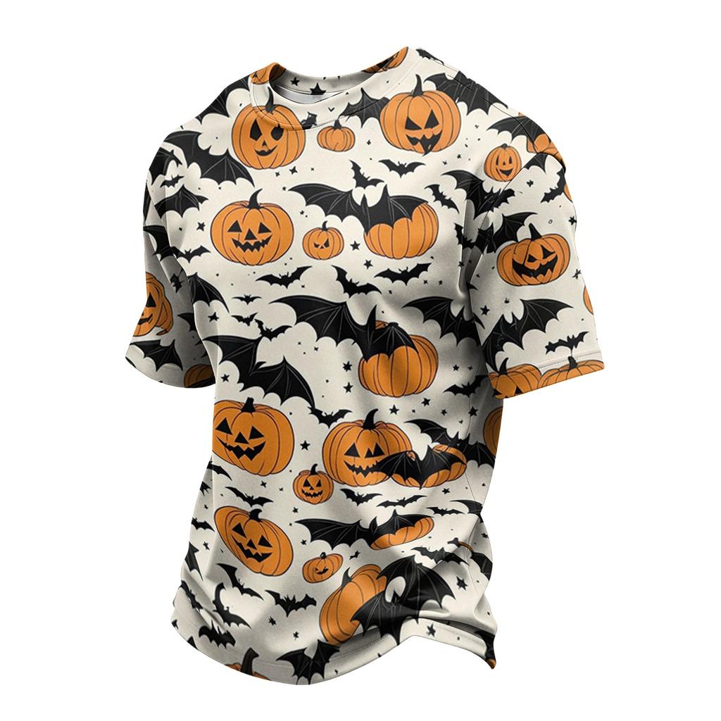 Men Casual Crew Neck Lightweight Breathable Short Sleeve T Shirt with Halloween Web Print for Daily Wear
