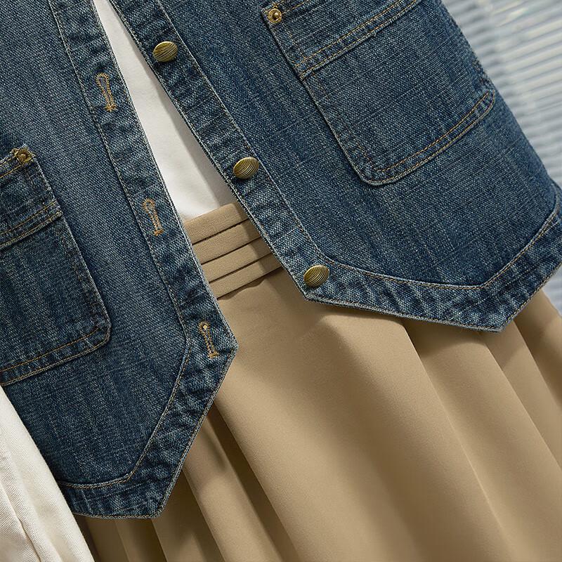 Sishe Women's Loose Fit Washed Denim Vest