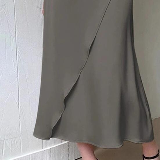 Dámská midi sukně s vysokým pasem, design rybího ocasu, sukně z imitace hedvábí, hladká saténová zeštíhlující pouzdrová sukně pro každodenní nošení