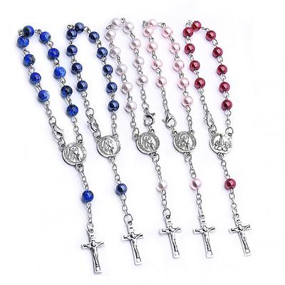 Bracelet de chapelet Croix catholique Chaîne de doigt religieuse Chapelets de baptême Bracelets en perles pour cadeau de baptême