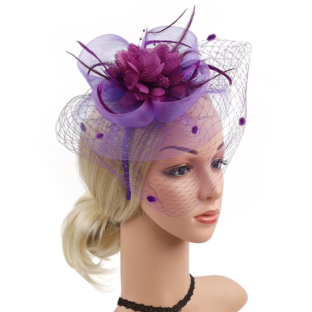 Tulle Petal Mesh Flower Headwear Veil Headband with Hair Clip Feather Headpiece  Horse Racing