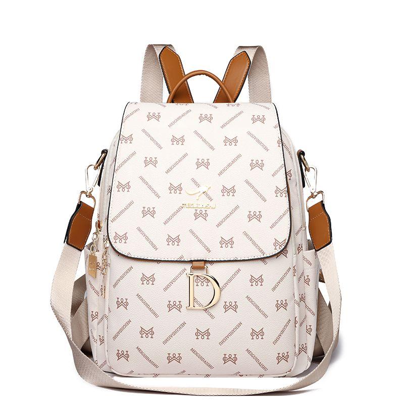 

Kangaroo Genuine Goods Genuine Leather Women s Fashion Casual Backpack Rice white with yellow