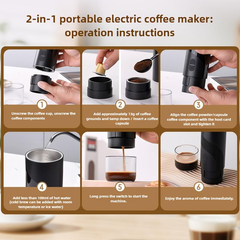 Portable Mini Coffee Machine USB Rechargeable Wireless Espresso Maker for Capsules Compact Travel Design