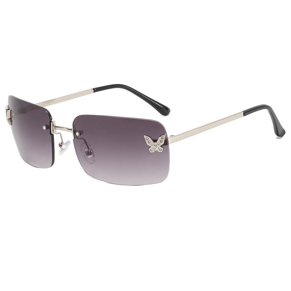Superhot Eyewear 32161 Fashion 2023 Butterfly Design Rectangular Rimless Gradient Tinted Sunglasses Rimless