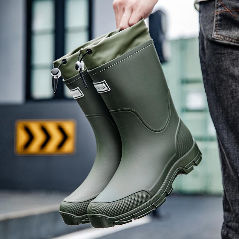 Rain Boots for Men Gum Fishing Non-slip Man Shoes Cheap Middle Tube Water Shoes Outdoor Wear-resistant Garden Outdoor Work Shoes