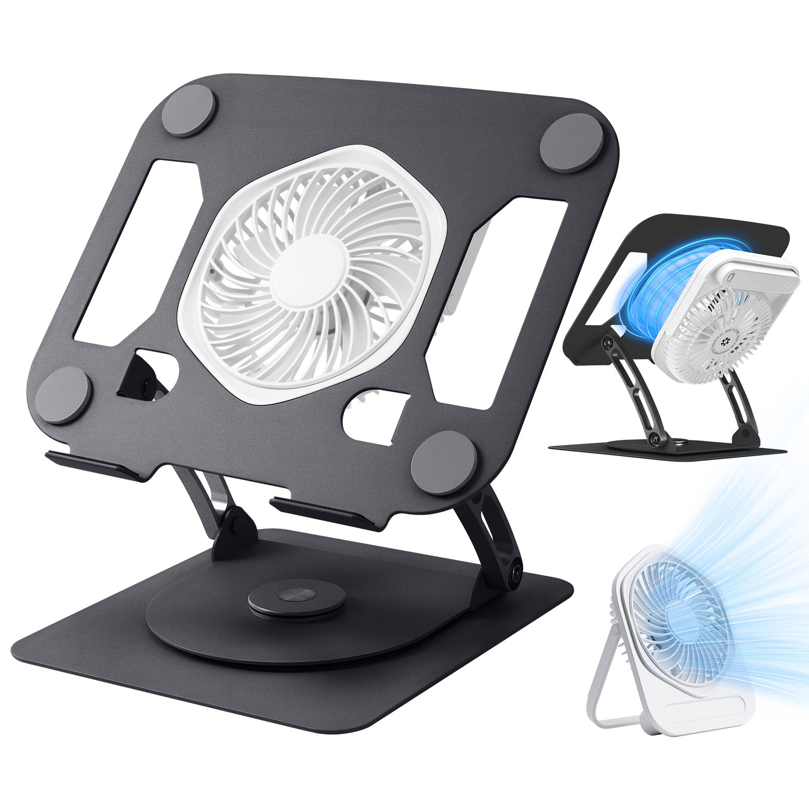 

SHUWEI Laptop Cooling Stand with Detachable High-Volume Cooling Fan, 360° Rotation, Powerful Airflow, Foldable Design, Stepless Angle and Height Adjus