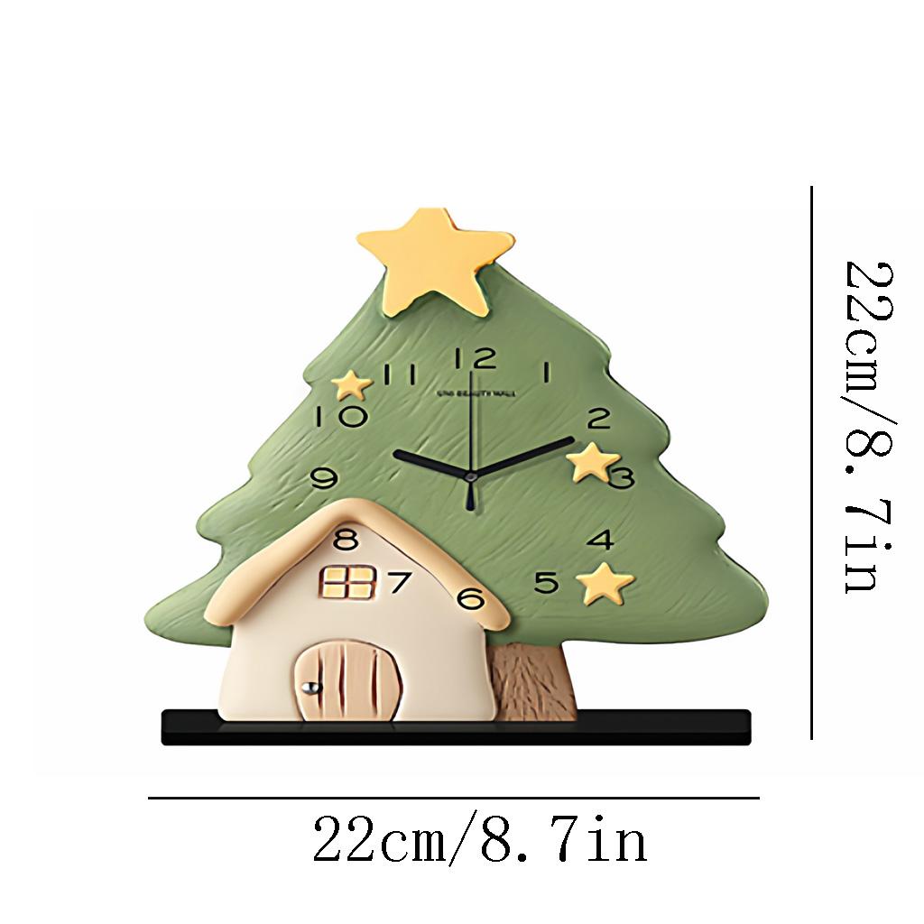 

Christmas Tree Silent Wall Clock with House Base – Festive Home Decor, Quartz Movement, Holiday Gift for Living Room & Bedroom