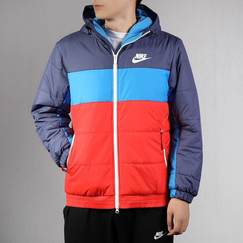 Nike Colorblock Casual Sport Warm Windproof Fleece-Lined Cotton Jacket Men Tops Blue BV4684-557