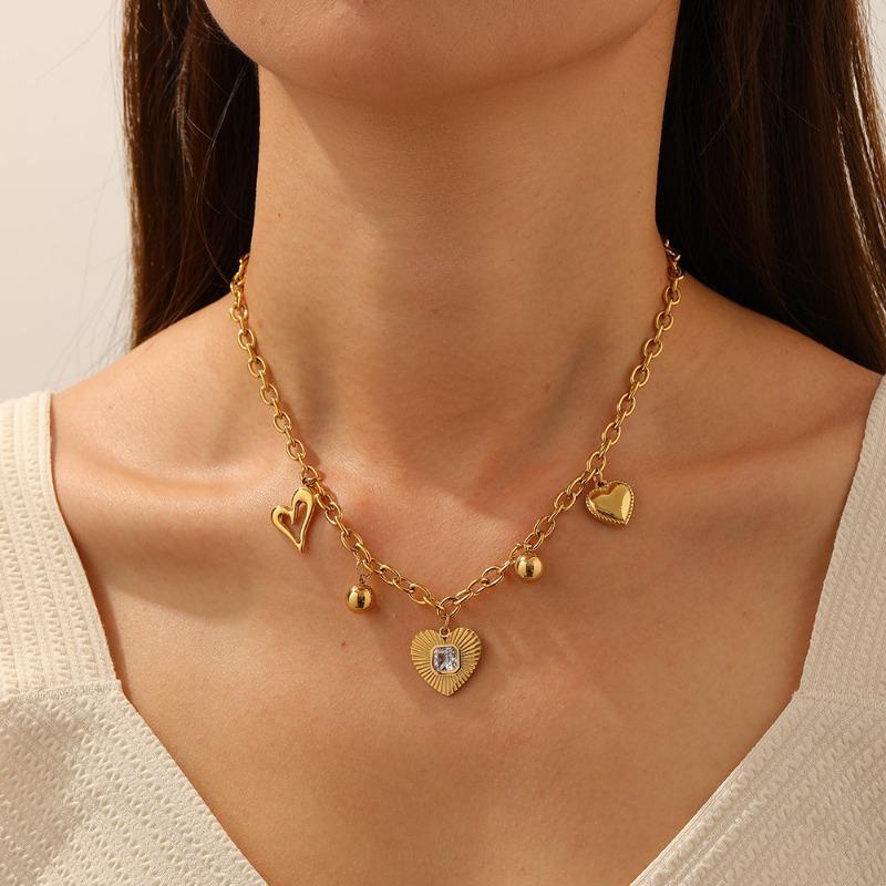 Collier Cœur Multicharms Doré avec Chaîne Maillons Paperclip