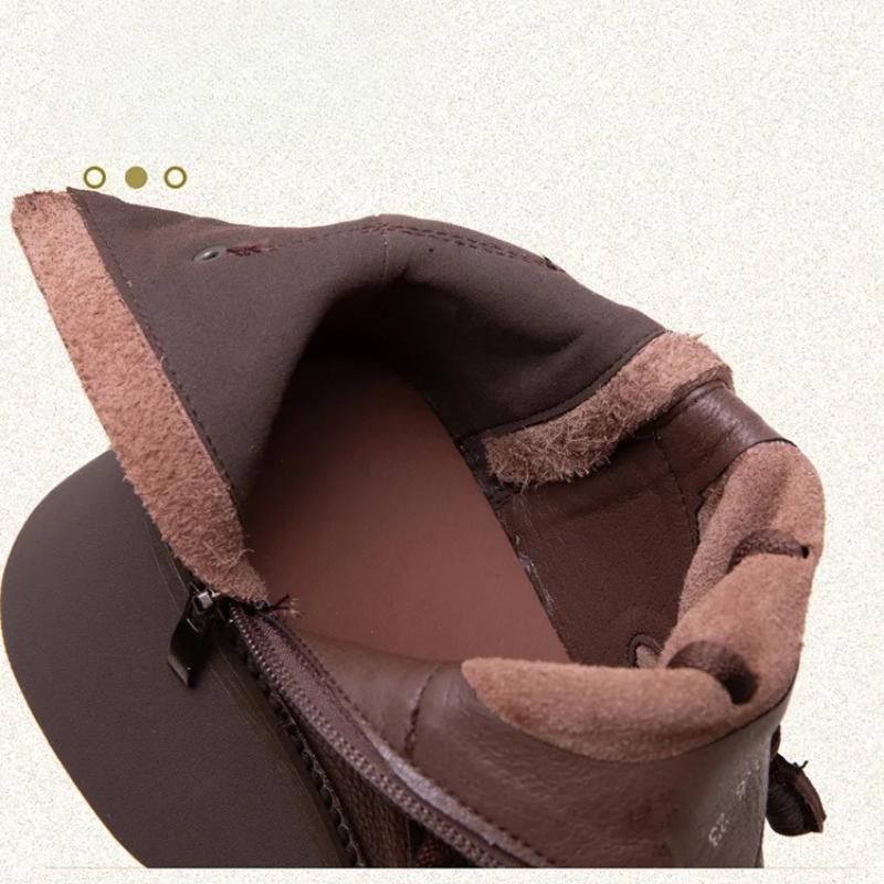 Johnature Genuine Leather Retro Wedges Short Boots With Side Zipper Thick Soled Versatile Women's Boots