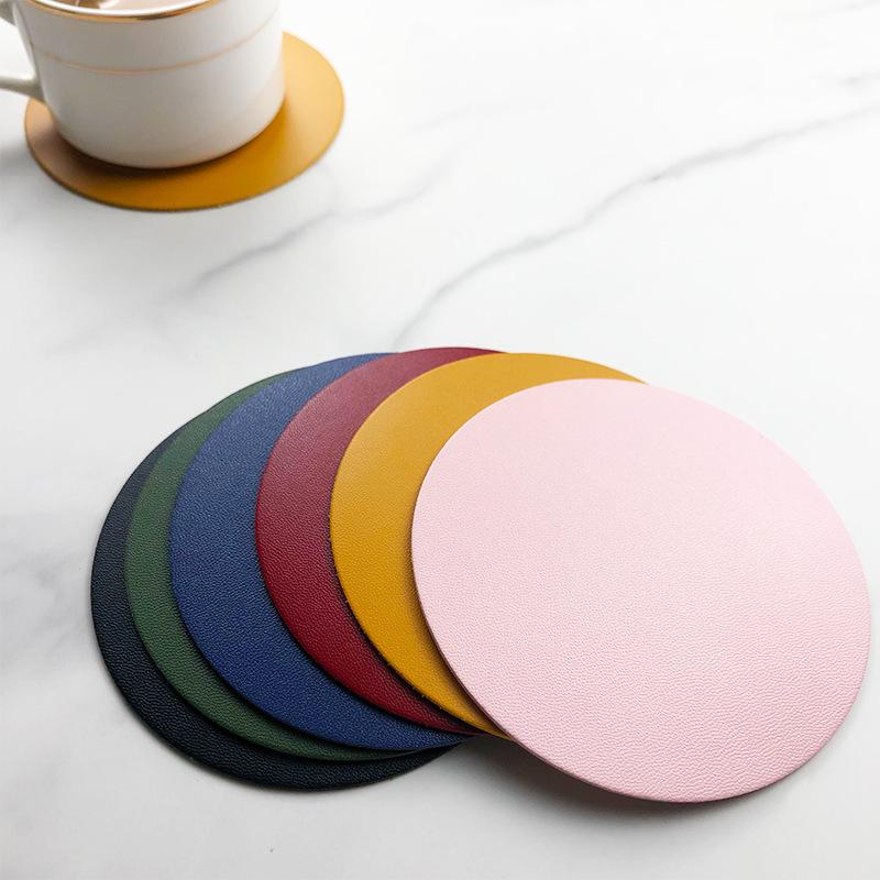 Faux Leather Drink Coaster 3.94in Round Heatproof Cup Mat Tableware Pad Trivet Mat Round Drink Mat Trivet Mats Accessories 6pcs