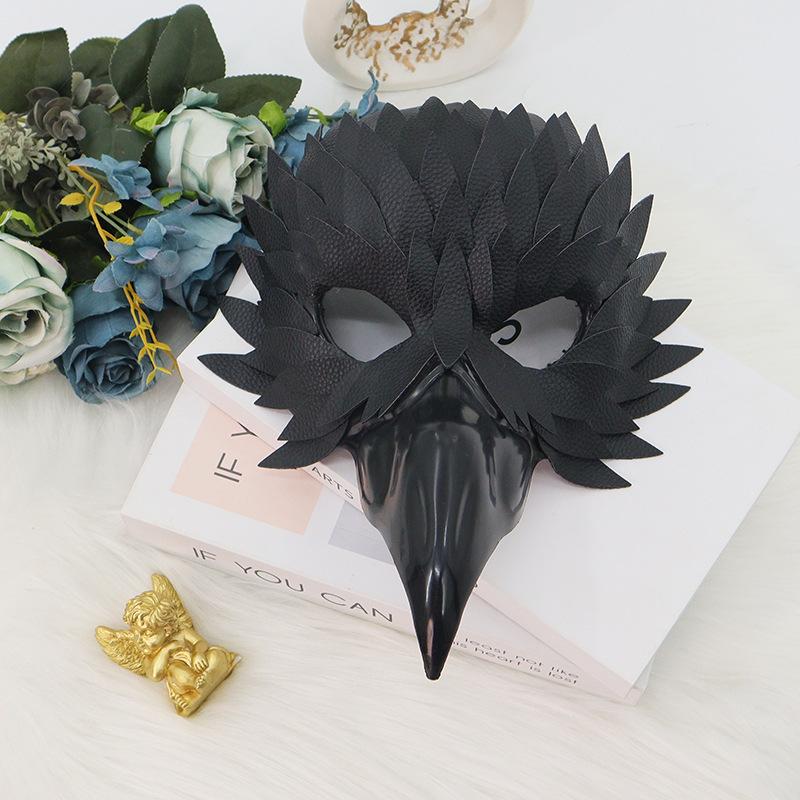Halloween Exquisite Bird Beak Mask Masquerade Carnival Black Half Face Owl Feather Mask Props