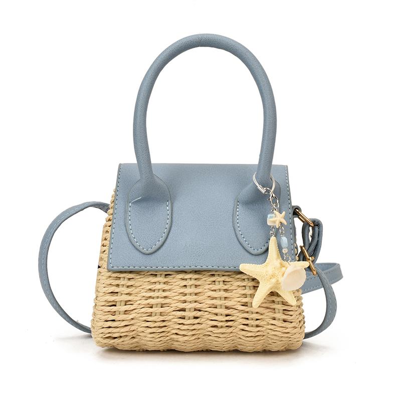 

Fashi Boho Cute Straw PU Shoulder Bag for Women Starfish Charm Woven Top Handle Bag Summer Beach Vacati Raffia Crossbody Bag синий