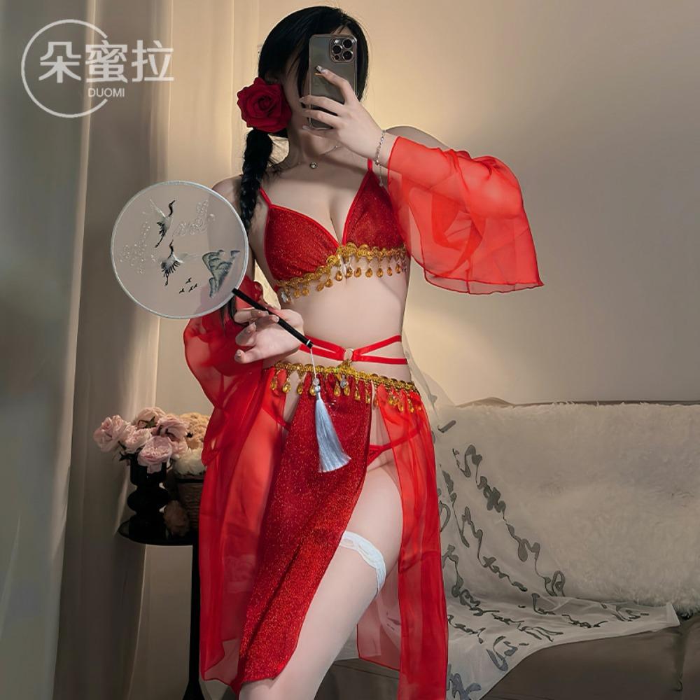 Exotic Princess Xi Shi Sexy Straps Vintage Belly Pocket Lace Chiffon Full Set Hanfu Super Fairy Dress Set Female