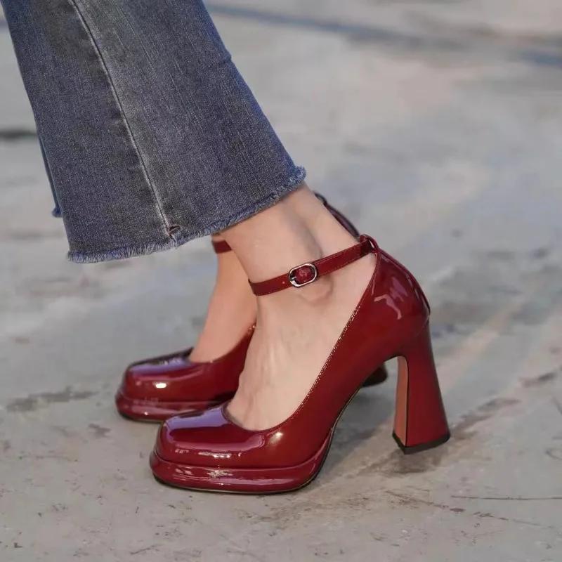 High Heel Chunky Heel Women's Super Shoes New Sexy Square Toe Ladies Shoes On Sale 2025 New Dress Party Sexy Mary Janes