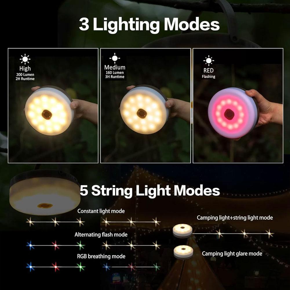 Solar Camping Lights For Tent 1Pc 4 in 1 Solar String Lights Outdoor 8 Lighting Modes