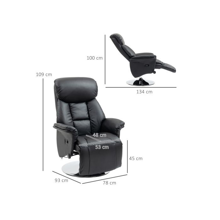 Armchair - MUVOE - Reclining - Black Faux Leather - Adjustable Backrest - Extendable Footrest