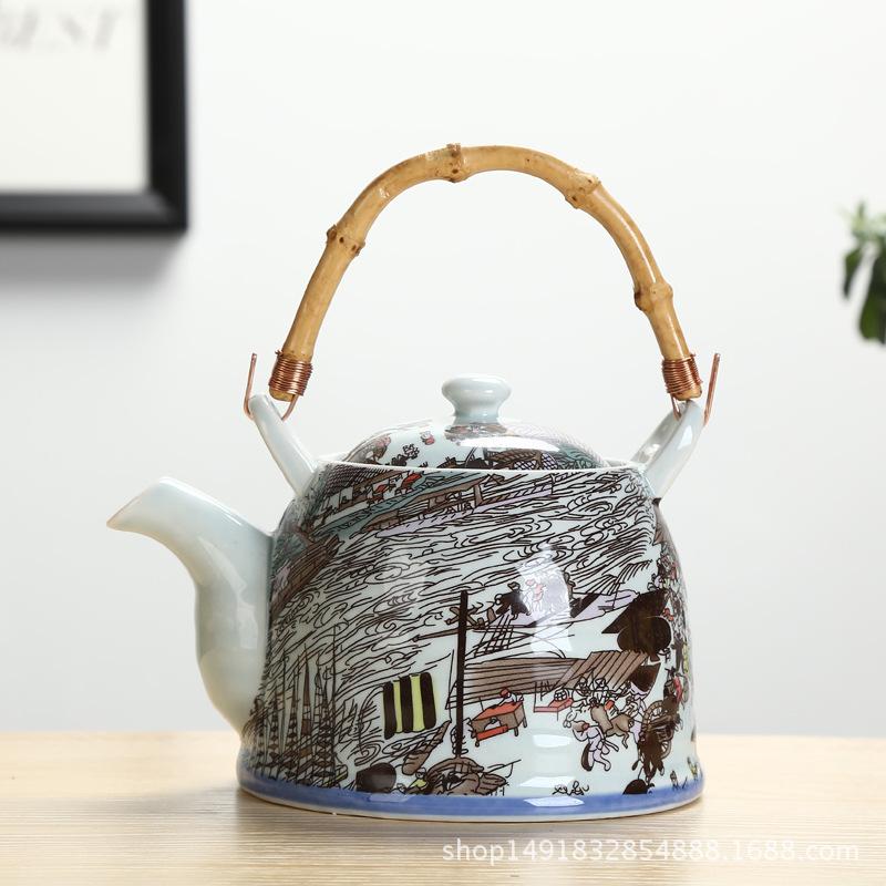 Large Capacity Ceramics High Temperature Resistant 800ML with Filter Ceramic Kettle Teapot Flower Pattern A Variety of Styles