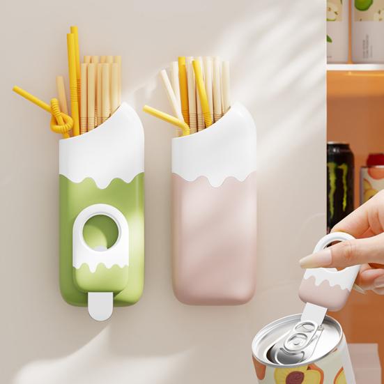 Magnetic Straw Holder Wall-Mounted Straw Organizer with Built-In Bottle Can Opener Reusable