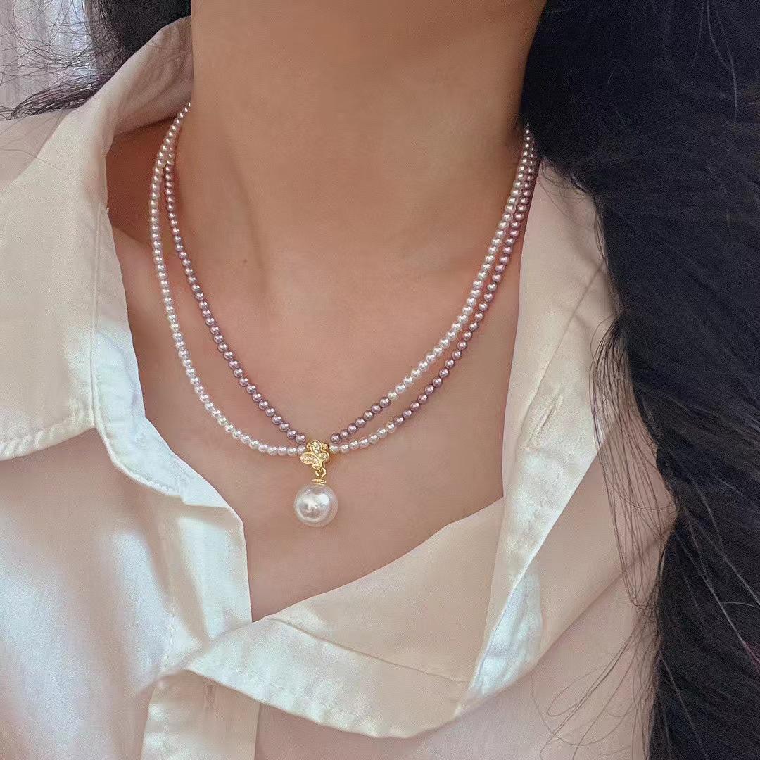 Vintage High Quality High Gloss Faux Pearl Double Clavicle Chain Necklace