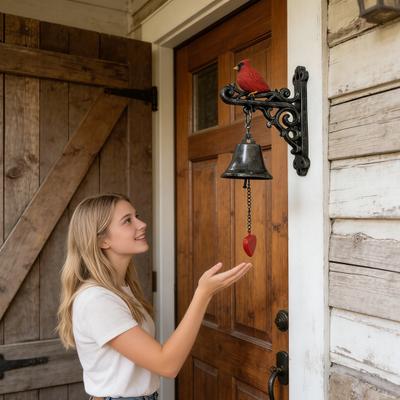 Campainha de Porta Vintage Pássaro Vermelho Bem-vindo Resistente ao Tempo Montagem na Parede Sino para Pendurar Jantar Interior Exterior Jardim Casa Campainha Decorativa para Porta