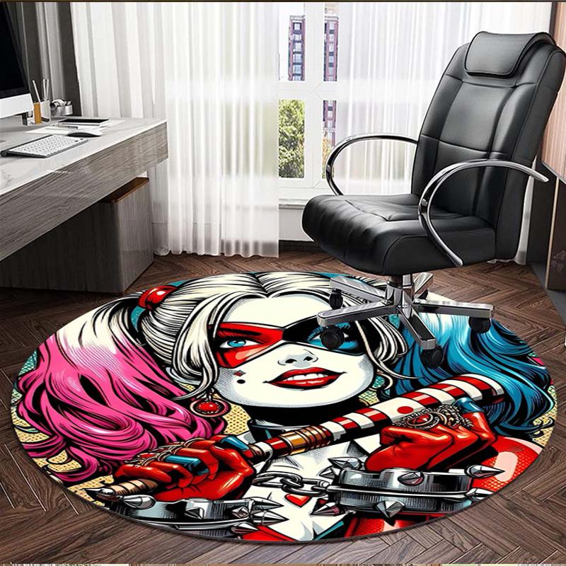 Harley Quinn Joker Print Round Rug, Washable Floor Carpet, For Entryway Dorm Laundry Room Office Study, Home Decor Birthday Christmas Gift