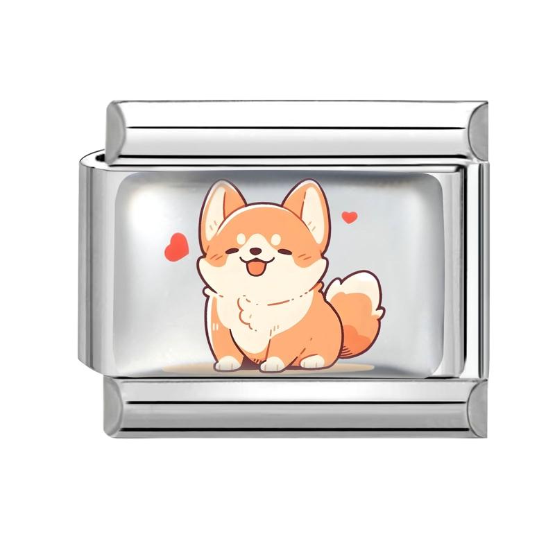 Cute Animal Series Dragonfly Flower Cat Corgi Dog Italian Charm Links Fit 9MM Stainless Steel Bracelet DIY Jewelry Making Gift