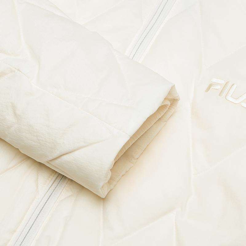 Fila Light Down Jacket Simple Windproof Hooded Puffer Coat Women Jackets Oatmeal F11W448906FBG