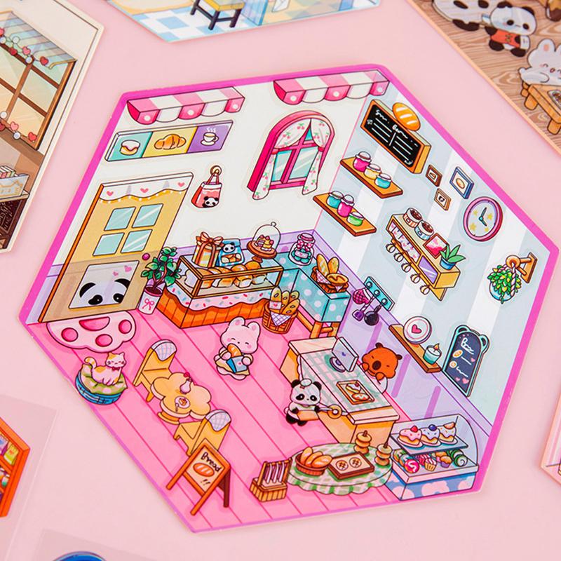 4Set Desene Animate Kawaii Miniatură Scenă Vizuală Autocolante Stivuibile Miniatură 3D Peisaj Scenă Autocolante Cont de Mână Autocolante