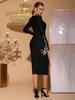 2025 Slim Fit Hot Drill Square Neck Long Sleeve Midi Bandage Dress for Women