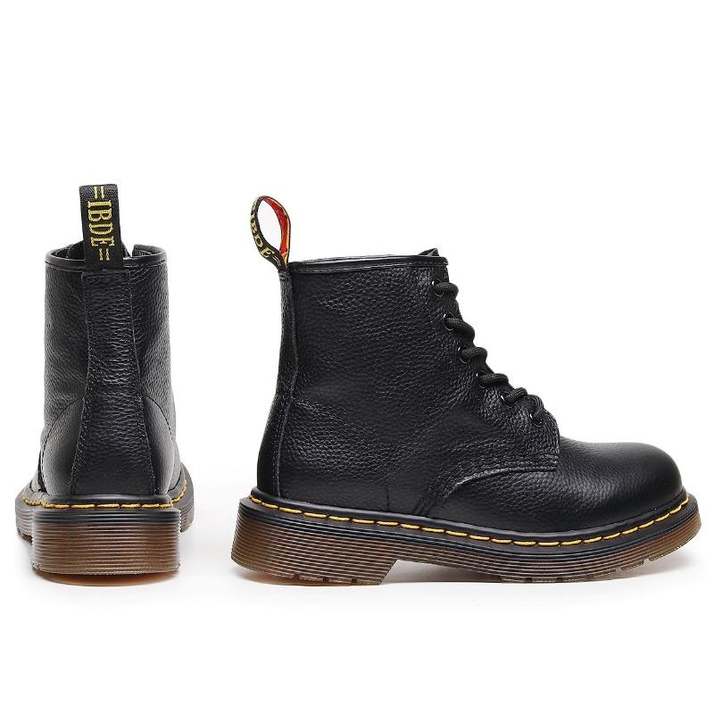 Litschi-Muster Martin Stiefel Damen Loch erste Schicht weiches Rindsleder Paar Kurzstiefel Echtes Leder Lokomotive Stiefel Runde Spitze
