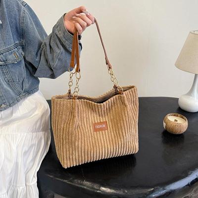 Borsa Tote in Velluto a Coste alla Moda Borsa a Spalla Monocolore Borsa a Mano Casual da Donna per Pendolarismo Lavoro Borse Shopper